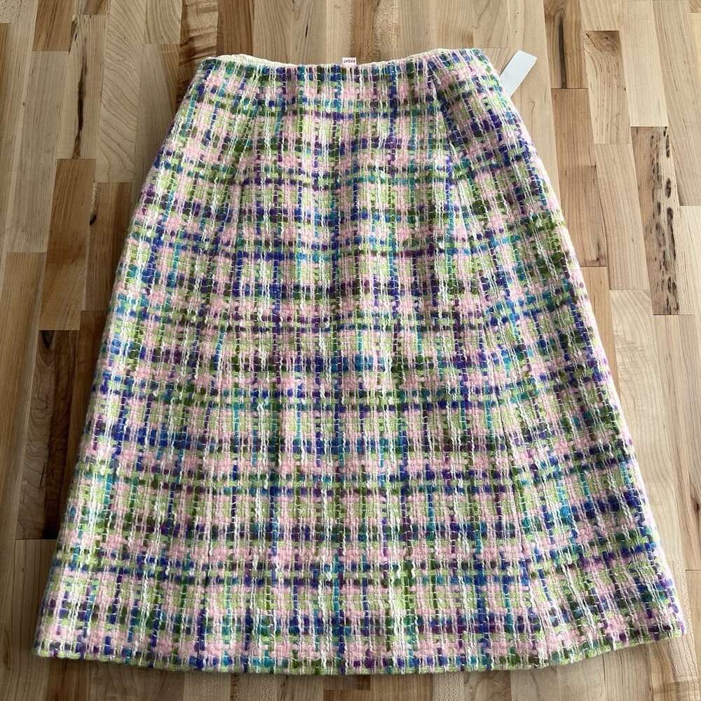 NOS Vintage A-Line Skirt Wool Tweed Boucle Pastel Pink Spring Colors 12 Fits S